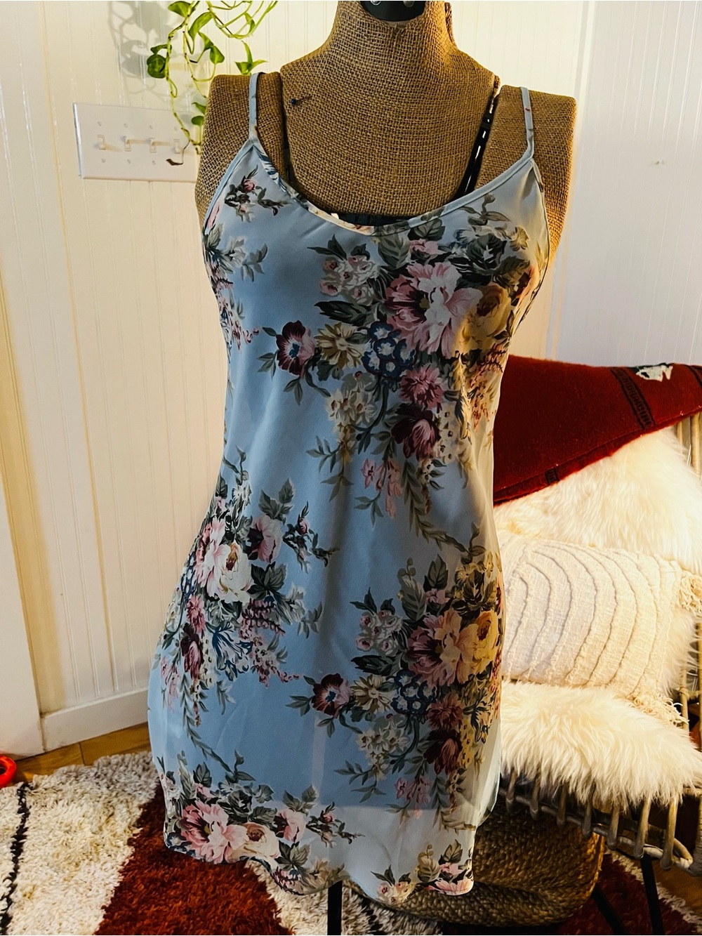 VTG Victoria’s Secret Floral 
  Slip Dress - Light Blue